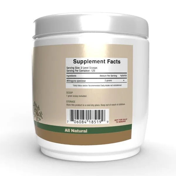 White container displaying supplement label in a neutral background.